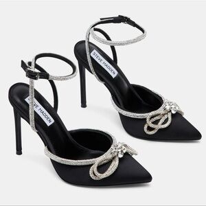Steve Madden Viable Black Stiletto Heels with Silver Rhinestone Accents